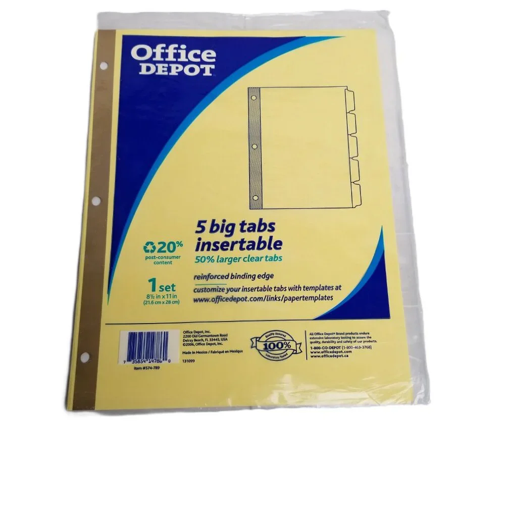 Office Depot 5 Tab Insertable Dividers Clear 4 Pack Bundle Office Organization